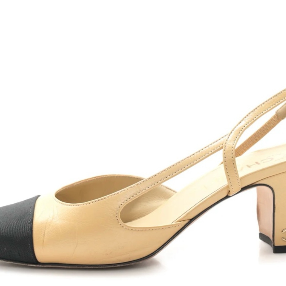 CHANEL Black and Cream Slingback Heels